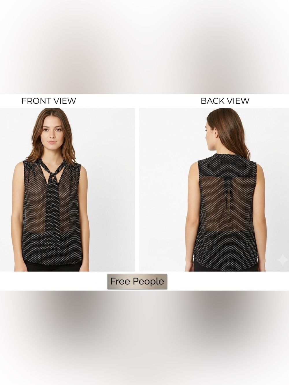 Free People Polka Dot Sheer Sleeveless Tie & Bow High Low Flowing Blouse Medium
